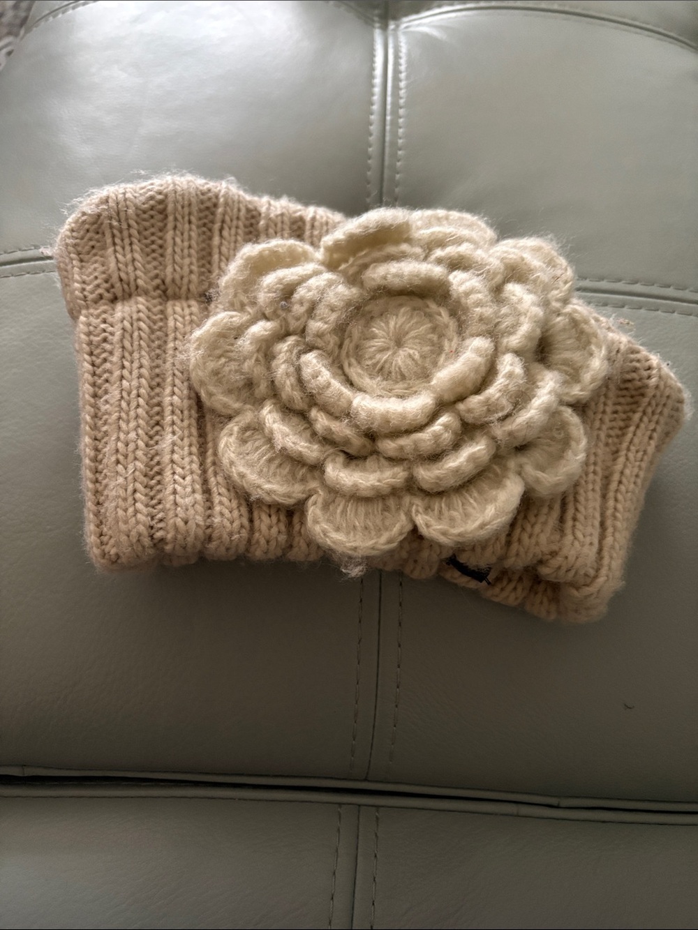 Cream Knit Flower Headband - Women Accessories head band or earmuff